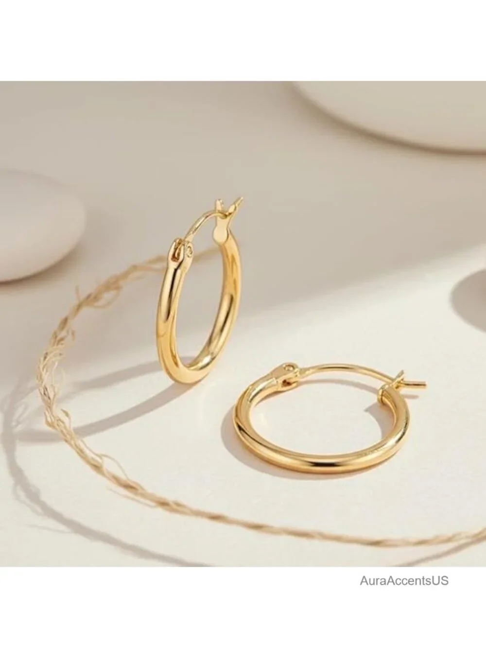 14K Gold Plated Hoop Earrings for Women Round Chunky 4mm Tube Thick